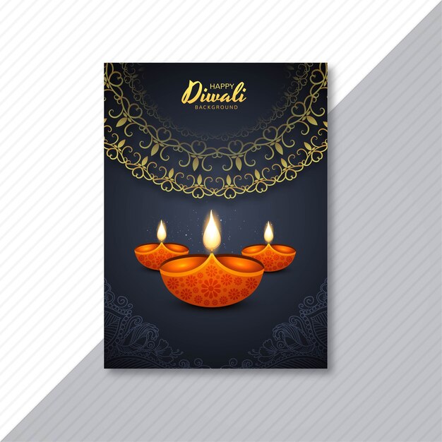 Happy diwali greeting card with decorative oil lamp