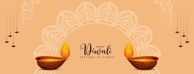 Happy Diwali Hindu traditional cultural festival banner with diya