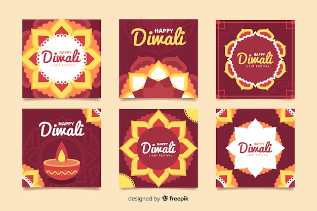 Free Vector happy diwali  instagram post collection