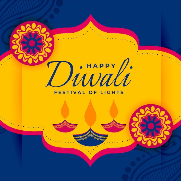 Free vector happy diwali poster wishes card in lovely colors with colorful diya design vector