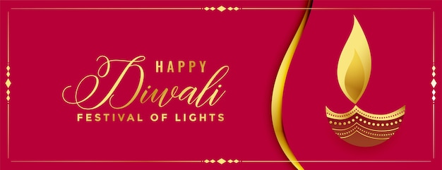 Free Vector happy diwali red and golden diya banner