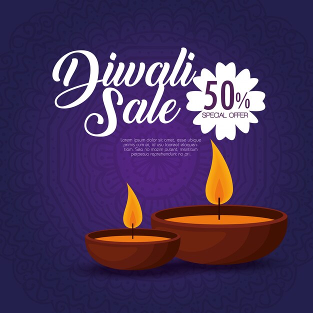 Happy diwali sale with candles