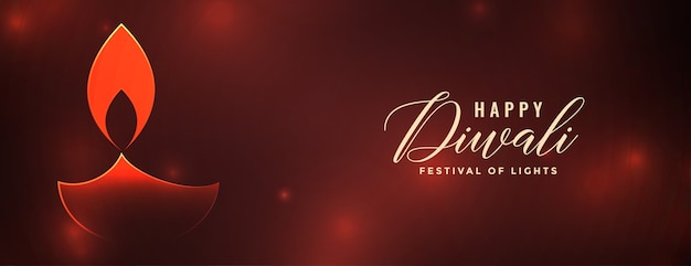 Happy diwali shiny diya red banner design