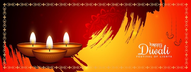 Happy Diwali traditional Hindu festival banner with lamps vector