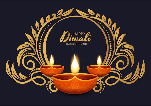 Happy diwali traditional indian diya oil lamp celebration background