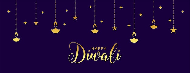 Free vector happy diwali web banner with golden flat diya design