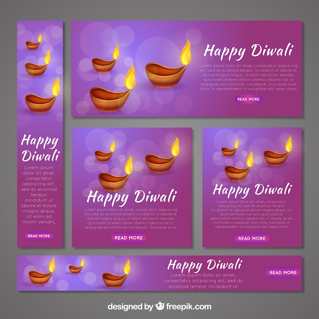 Free Vector happy diwali web banners collection