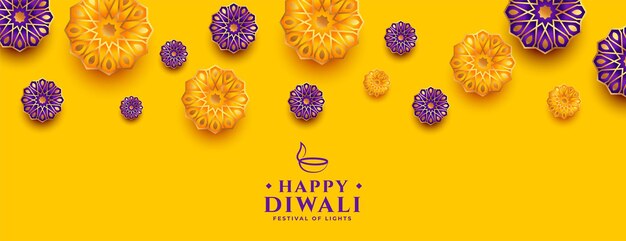 Happy diwali yellow indian ethnic decorative banner design