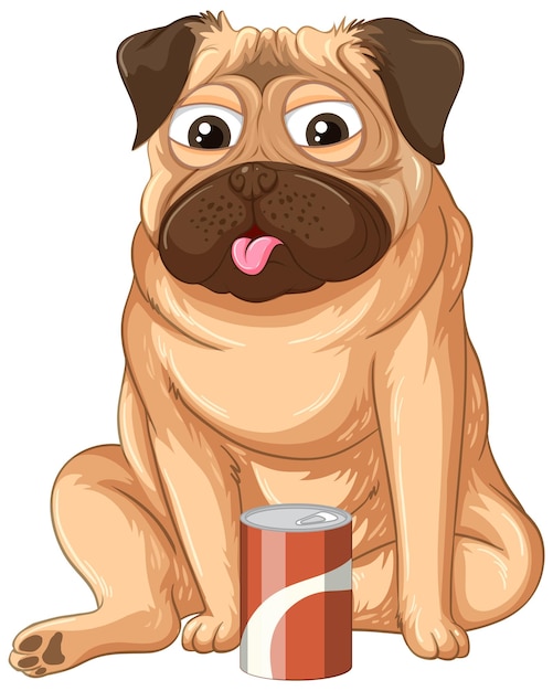 Free Vector a happy dog drinking cola on white background