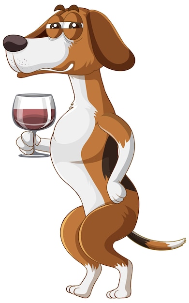 A Happy dog drinking wine on white background