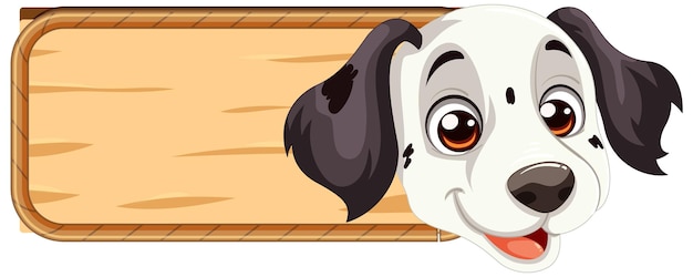 Free vector happy dog peeking over wooden sign