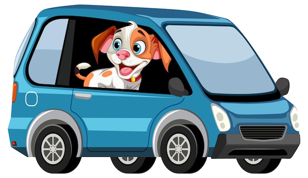 Free Vector happy dog riding in a blue car