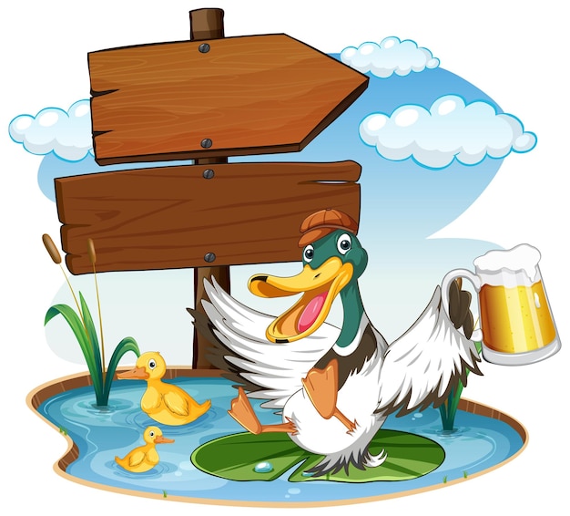 Free vector happy duck drinking beer