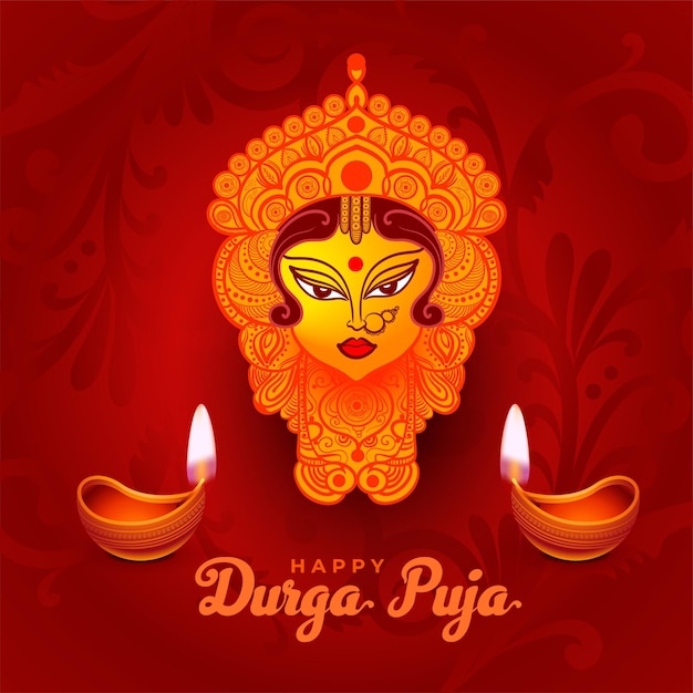 Free vector happy durga pooja navratri festival holiday background with diya design vector illustration