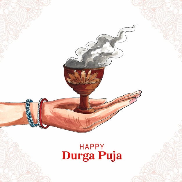 Free Vector happy durga puja clay dhunuchi with smoke indian puja festival background