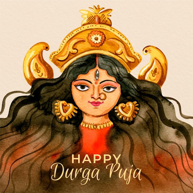 Free Vector happy durga-puja hand drawn