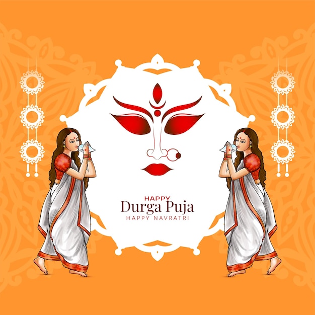 Free Vector happy durga puja and navratri traditional religious festival greeting card