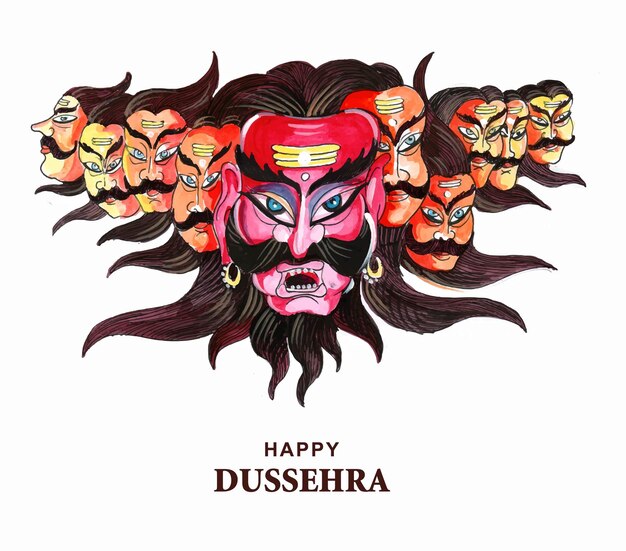 Happy dussehra celebration angry ravan with ten heads card design