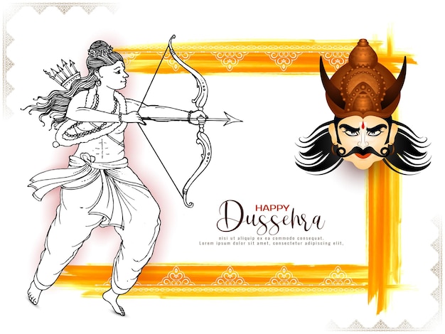 Free vector happy dussehra cultural festival celebration card with lord rama killing ravana concept