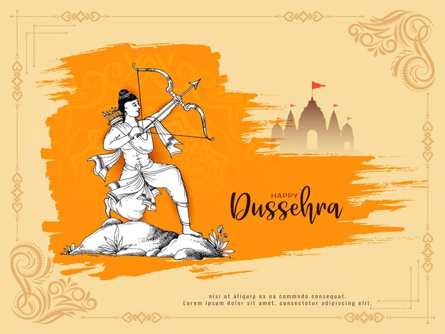 Happy Dussehra festival background with lord rama bow and arrow holding pose