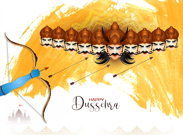 Free vector happy dussehra festival background with ten headed ravana design