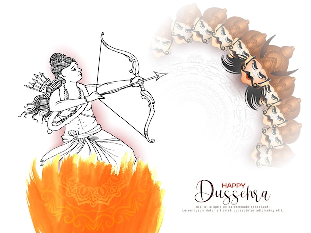 Free Vector happy dussehra festival card with lord rama killing ravana concept