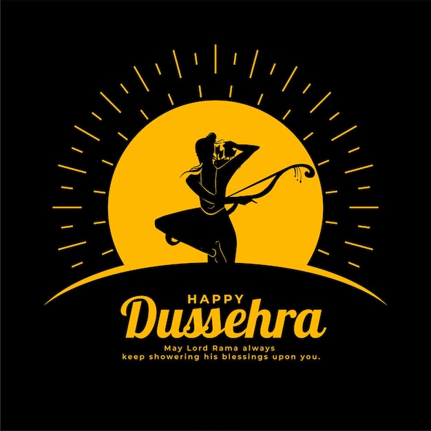 Happy dussehra festival card with lord rama silhouette