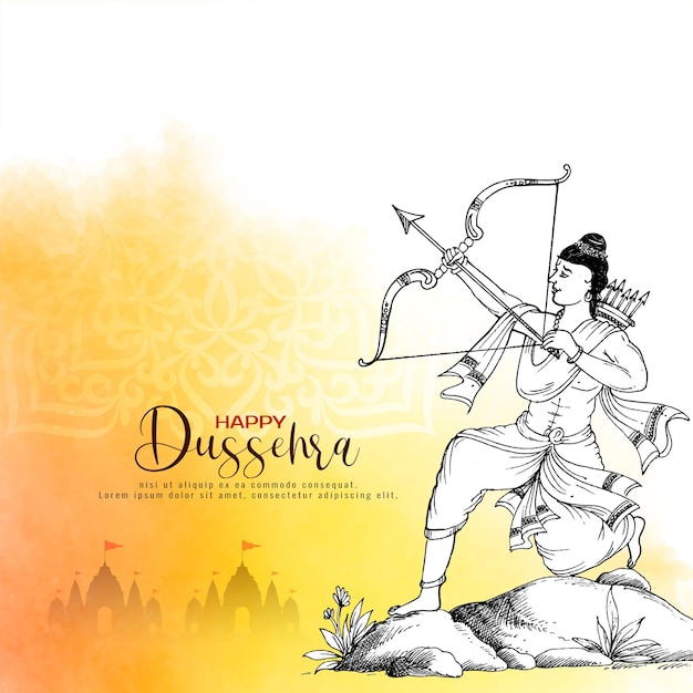 Free Vector happy dussehra festival celebration card with lord rama holding bow and arrow