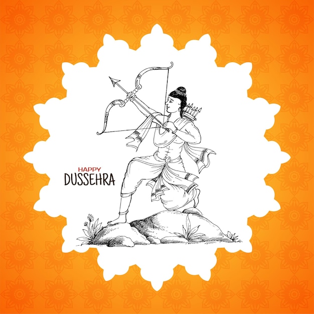 Free Vector happy dussehra festival celebration card with lord rama holding bow and arrow