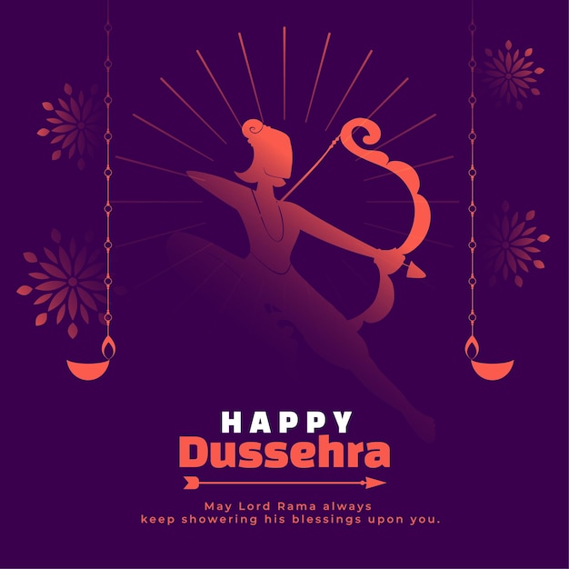 Free vector happy dussehra greeting card with lord rama with diya