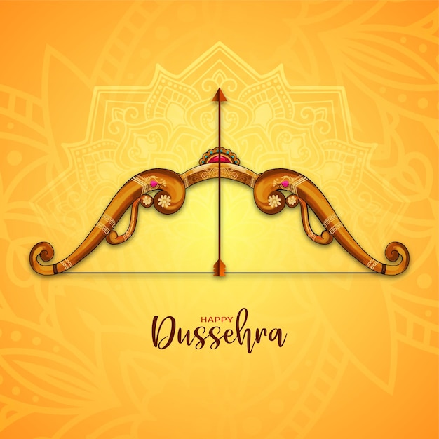 Happy Dussehra religious hindu festival greeting card with bow design