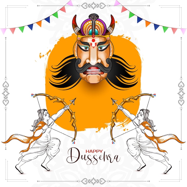 Free Vector happy dussehra traditional festival background with ravana vector