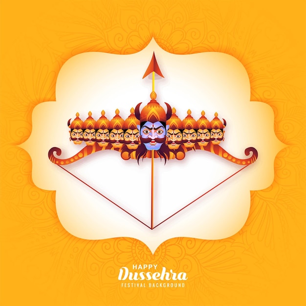 Free Vector happy dussehra and vijaya dashami festival card with ten headed ravana background