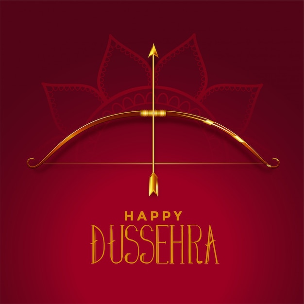 Happy dusshera beautiful festival card with golden bow and arrow