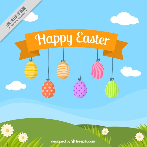 Happy easter background with colorful eggs