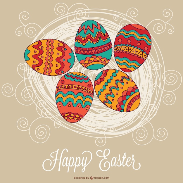 Free Vector happy easter card with boho eggs