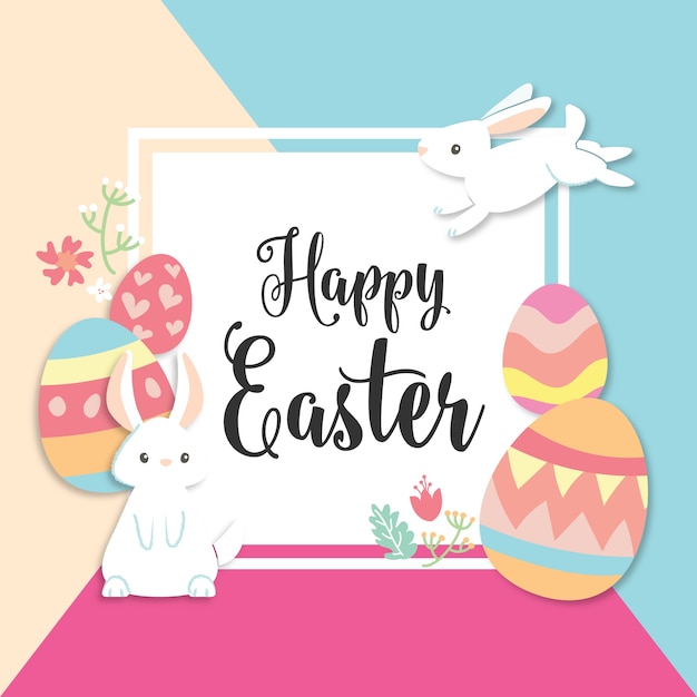 Happy easter card with cute bunny and eggs