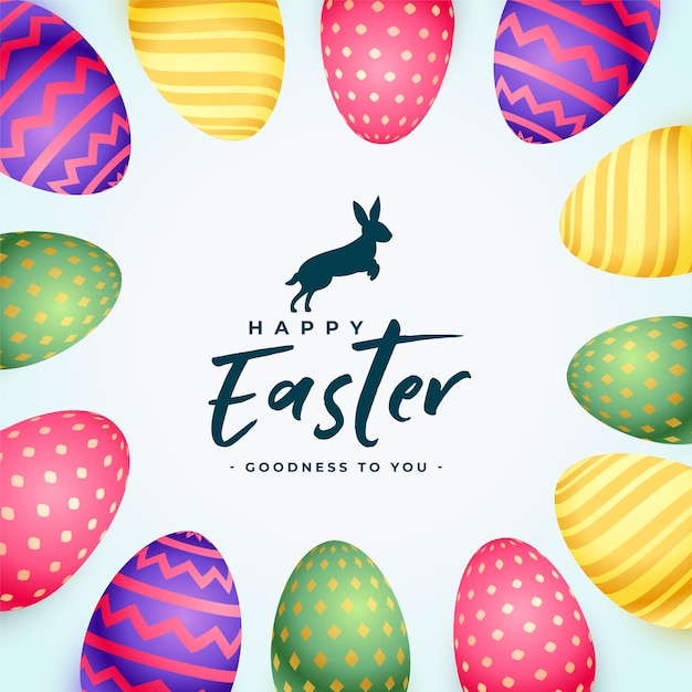 Free Vector happy easter celebration card with realistic colorful eggs