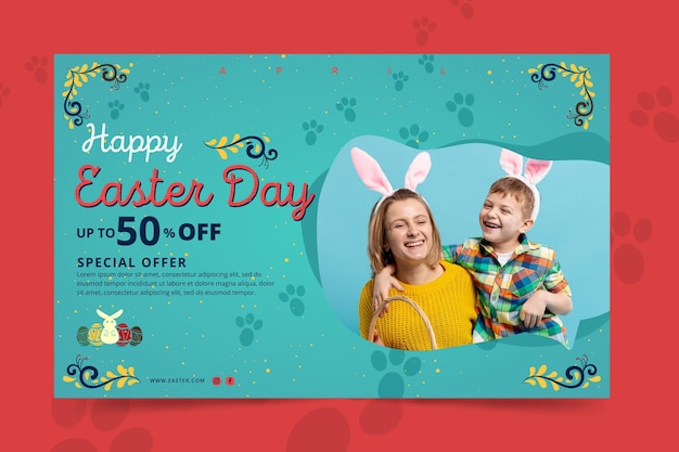 Happy easter day horizontal banner