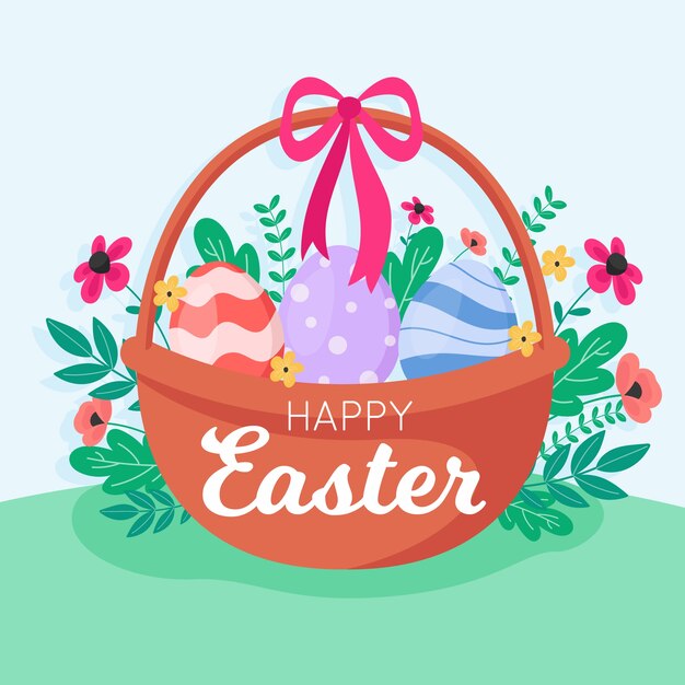 Happy easter day with basket flat design