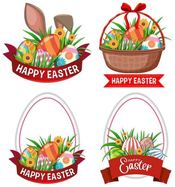 Free Vector happy easter day with bunny and eggs