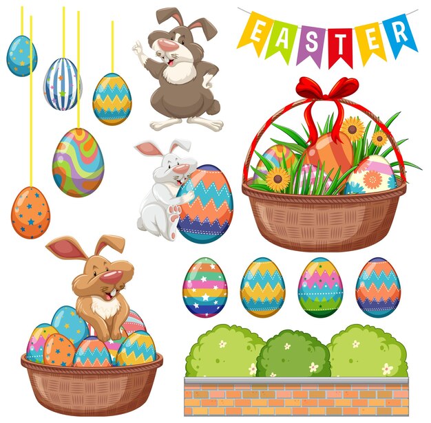 Happy Easter day with bunny and eggs