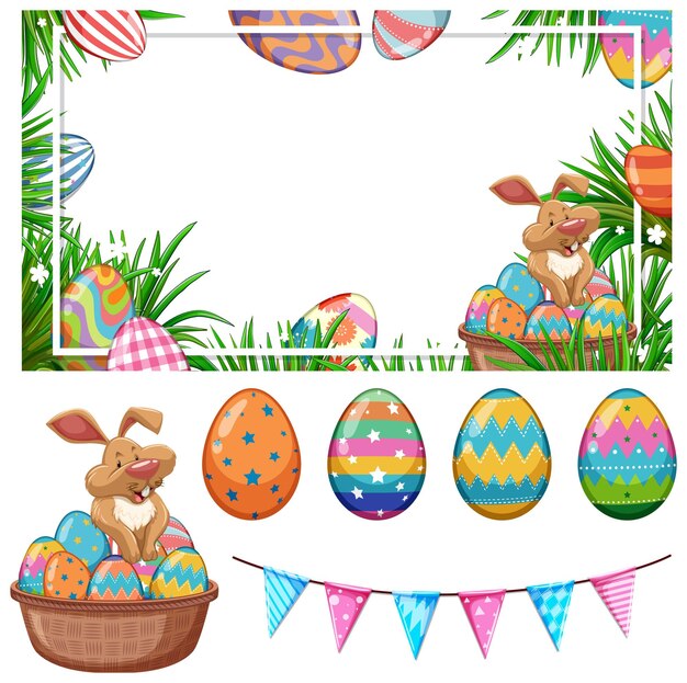 Free Vector happy easter day with bunny and eggs