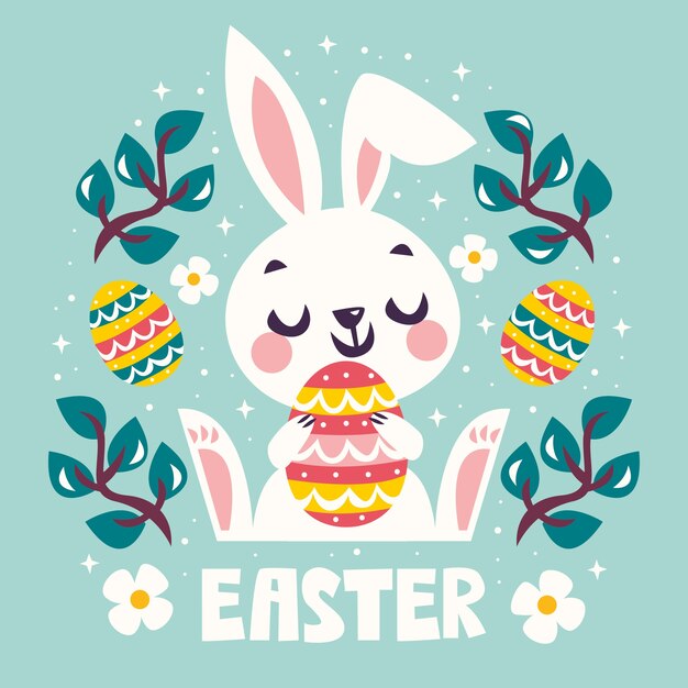 Happy easter day with bunny holding colorful egg