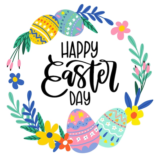 Free Vector happy easter day with hand drawn design