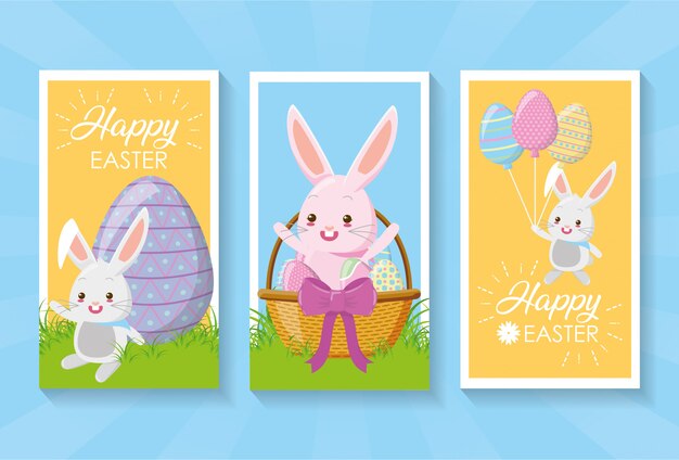 Happy easter greeting card set