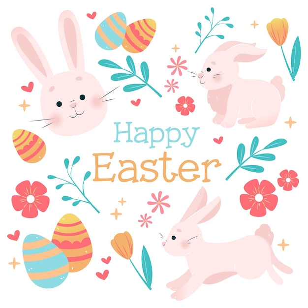 Happy easter greeting with drawn elements