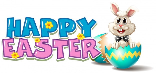 Happy Easter poster with bunny in blue egg