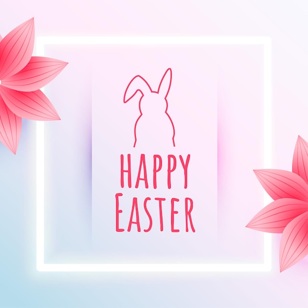 Free Vector happy easter seasonal invitation card with flower and neon frame