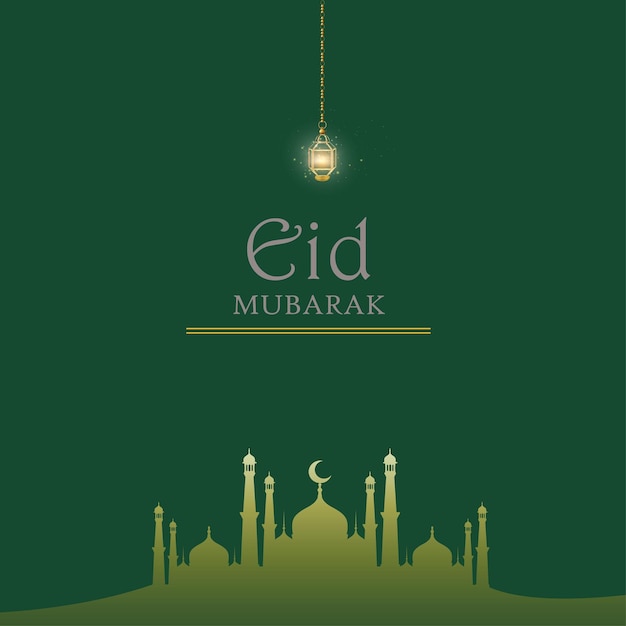 Happy Eid Greetings Forest Green Background Islamic Social Media Banner